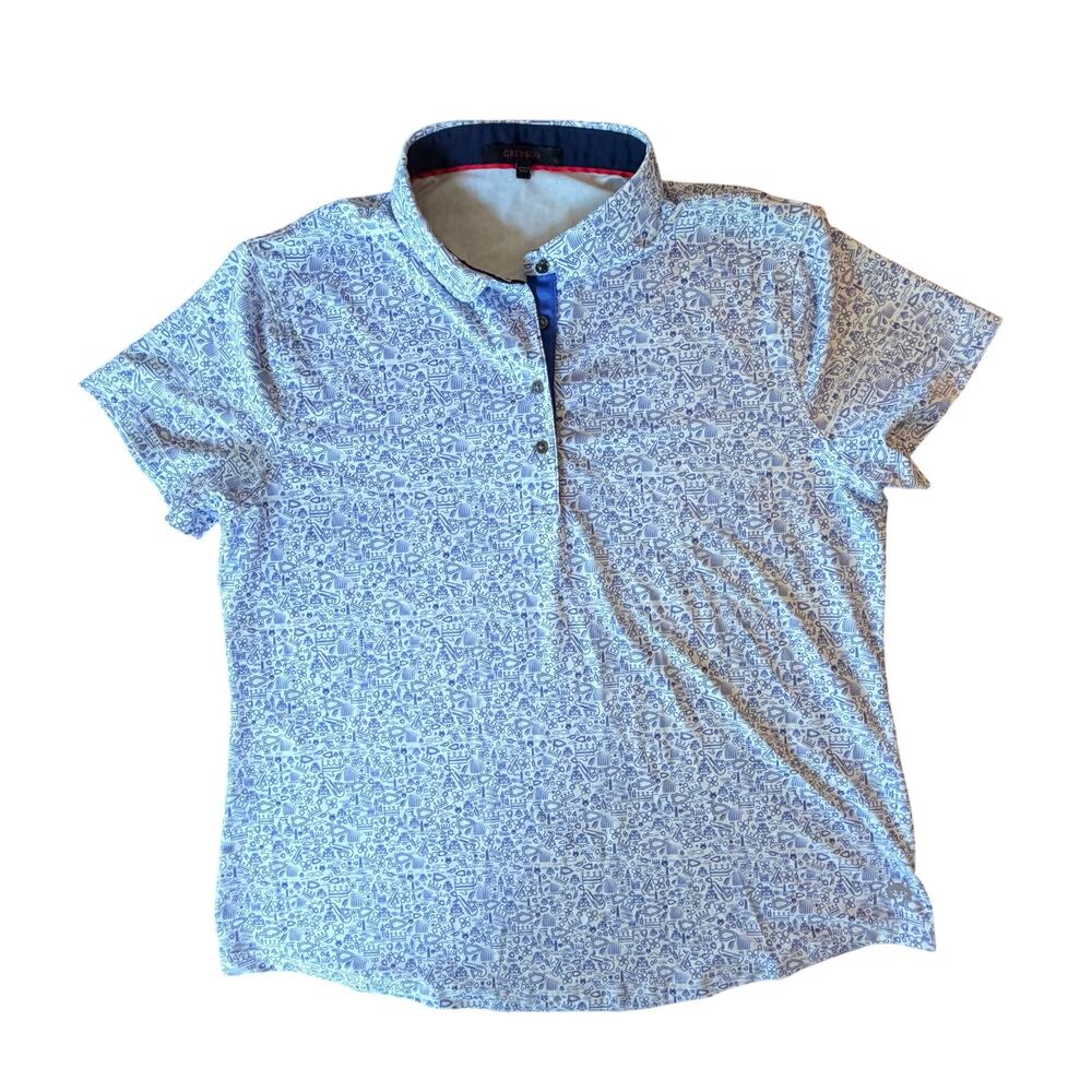 Greyson Women’s Short Sleeve Polo Shirt XL large Golf Kansas City Pattern KC
